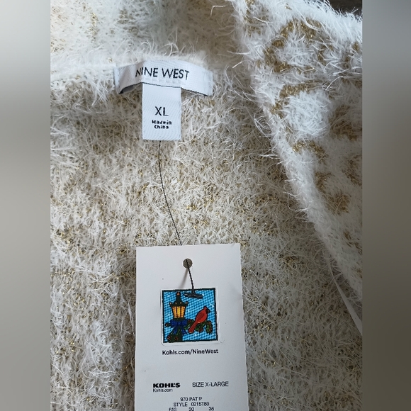 Nine West Woman's Jacquard Long Cardigan  Size XL   NWT  White & Gold - Picture 10 of 12